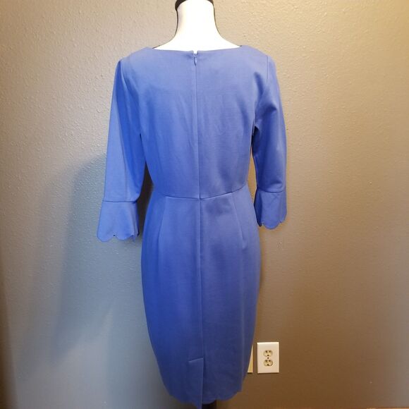 Talbots 8P Petite Dress Blue Ponte Knit Scalloped Trim Preppy Classic Minimalist - Picture 5 of 8